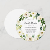 美しいホワイトフラワーリース ブライダルシャワー 招待状 (正面/裏面)