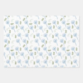 美しいホワイトブルーデイジー葉パターン ラッピングペーパーシート (正面2)