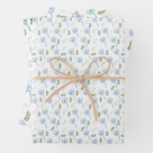 美しいホワイトブルーデイジー葉パターン ラッピングペーパーシート (インサイチュ)