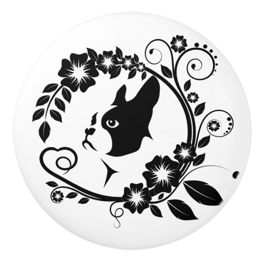 美しいボストンテリア犬 セラミックノブ (正面)