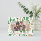 美しいボタニカルなクリスマスの家族写真 モダン ポストカード (スタンド正面)
