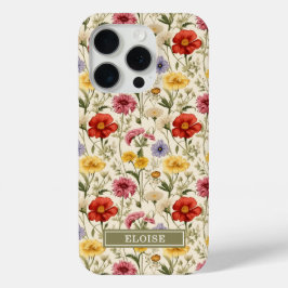 美しいボタニカルウォーターカラー ワイルドフラワーの名前 iPhone 15 PROケース