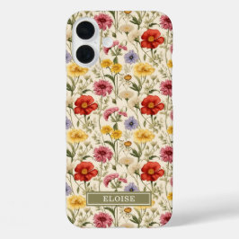 美しいボタニカルウォーターカラー ワイルドフラワーの名前 iPhone 16 PLUSケース