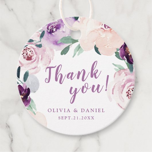 美しいボタニカルパープルの花の感謝 フェイバータグ (正面)