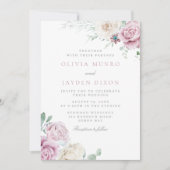 美しいボタニカルホワイト&ブッシュ フラワー ウェディング 招待状 (正面)