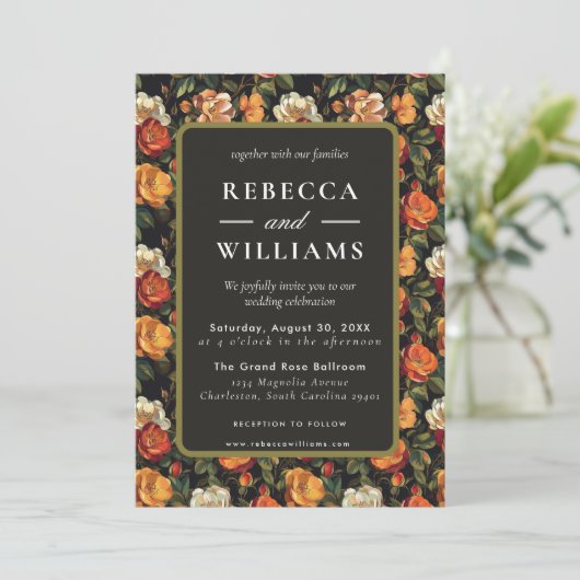 美しいボタニカル ローズの秋の結婚式招待状 招待状 (スタンド正面)