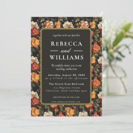 美しいボタニカル ローズの秋の結婚式招待状 招待状