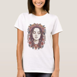 美しいボヘミアン風フラワール・ガールTシャツ Tシャツ