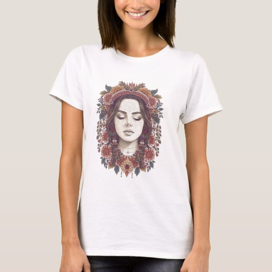美しいボヘミアン風フラワール・ガールTシャツ Tシャツ (正面)