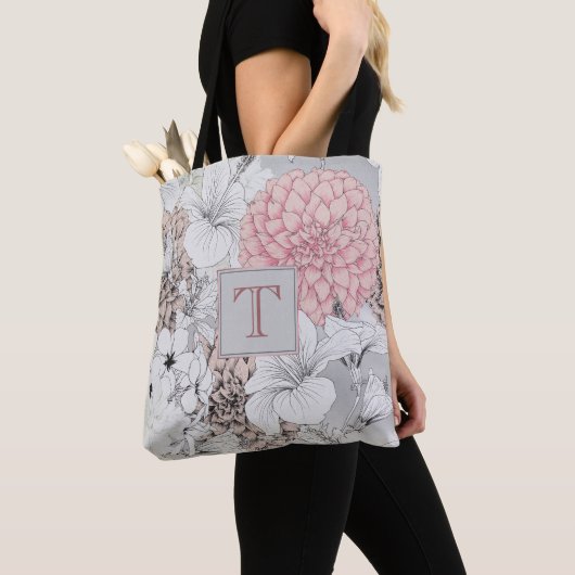 美しいボホの花モダンモノグラム トートバッグ (クローズアップ)