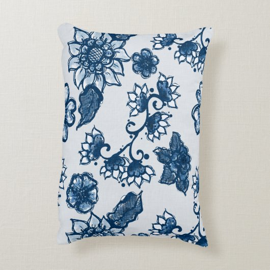 美しいボホの花 |大きいクラシック青 アクセントクッション (裏面(縦))