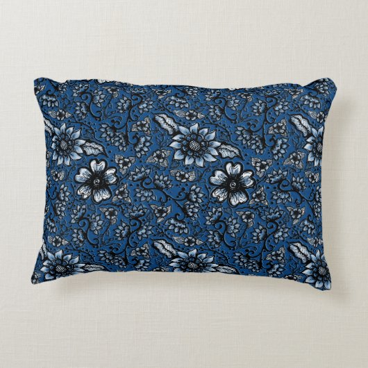 美しいボホの花 |青クラシック色 アクセントクッション (裏面)