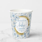 美しいボホほこりっぽい青い花の金ゴールド パーソナライズされた 紙コップ (裏面)