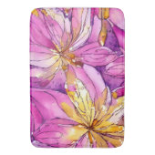 美しいボホピンクと金ゴールドフローラルパターン バスマット (正面縦)