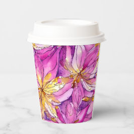 美しいボホピンクと金ゴールドフローラルパターン 紙コップ