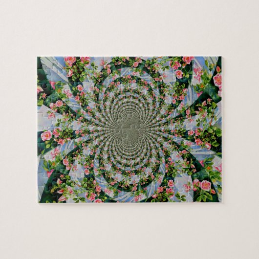 美しいボホピンク、赤いバラ、水彩フローラ ジグソーパズル (横)