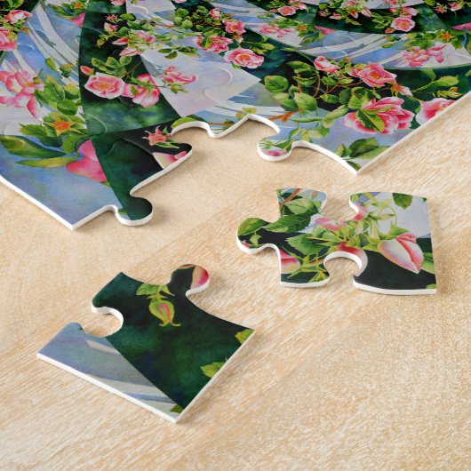 美しいボホピンク、赤いバラ、水彩フローラ ジグソーパズル (側面)