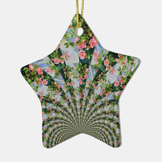 美しいボホピンク、赤いバラ、水彩フローラ セラミックオーナメント (左)