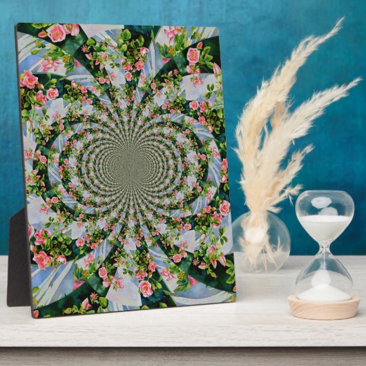 美しいボホピンク、赤いバラ、水彩フローラ フォトプラーク (側面)