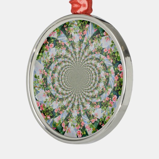 美しいボホピンク、赤いバラ、水彩フローラ メタルオーナメント (左)