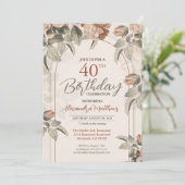美しいボホフローラ40歳の誕生日まカスタムたは年齢 招待状 (スタンド正面)