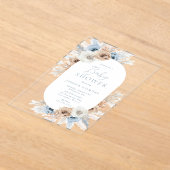 美しいボホブルーフローラベビーシャワー アクリル招待状 (レイダウン)