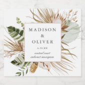 美しいボホボタニカルシックホワイト結婚ズ スパークリングワインラベル (シングルラベル)