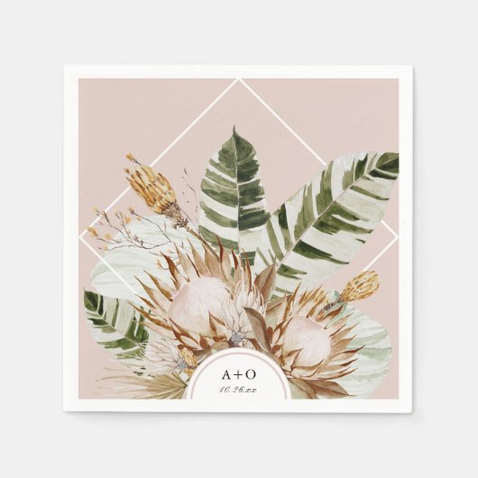 美しいボホボタニカルジオメトリックフレーム結婚ズ スタンダードカクテルナプキン (正面)
