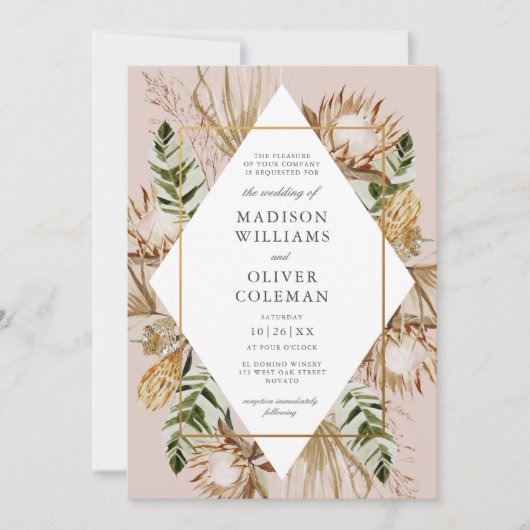 美しいボホボタニカルジオメトリックフレーム結婚ズ 招待状 (正面)