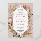 美しいボホボタニカルジオメトリックフレーム結婚ズ 箔招待状 (正面)