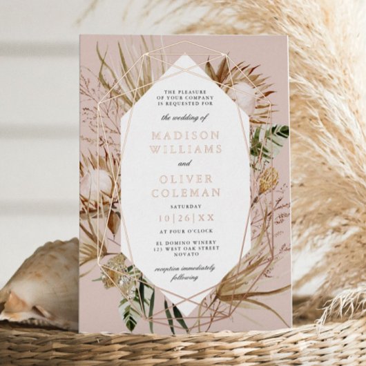 美しいボホボタニカルジオメトリックフレーム結婚ズ 箔招待状