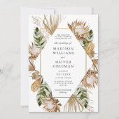 美しいボホボタニカルジオメトリックホワイト結婚ズ 招待状 (正面)