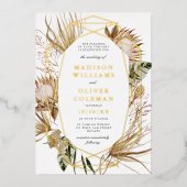 美しいボホボタニカルジオメ結婚トリ 箔招待状 (正面)