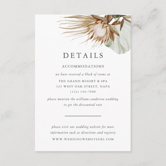 美しいボホボタニカルホワイト結婚ズ詳細 エンクロージャーカード (正面)