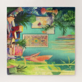 美しいボホ熱帯植物リビングルーム ジグソーパズル (横)