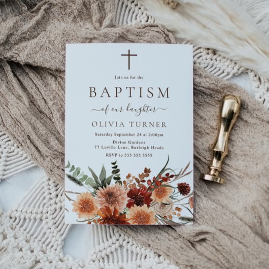 美しいボホ秋の花バプテスマ 招待状