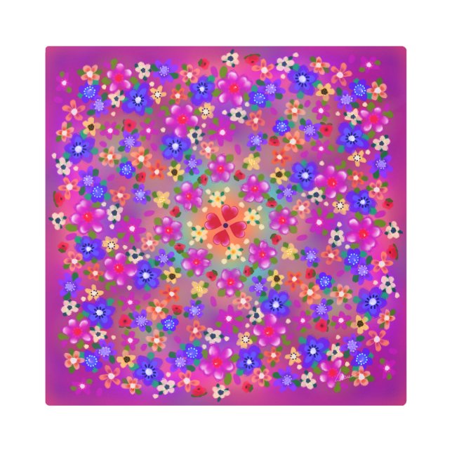 美しいボホ絵を描の花 メタルプリント (正面)