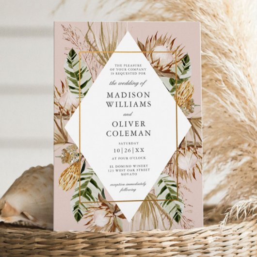 美しいボホ ボタニカル ジオメトリック フレーム ウェディング 招待状