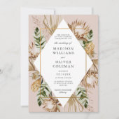 美しいボホ ボタニカル ジオメトリック フレーム ウェディング 招待状 (正面)