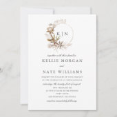 美しいボホ ボタニカル リング モノグラム ウェディング 招待状 (正面)