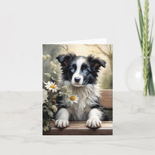 美しいボーダーコリー犬の花の空白グリーティングカード カード