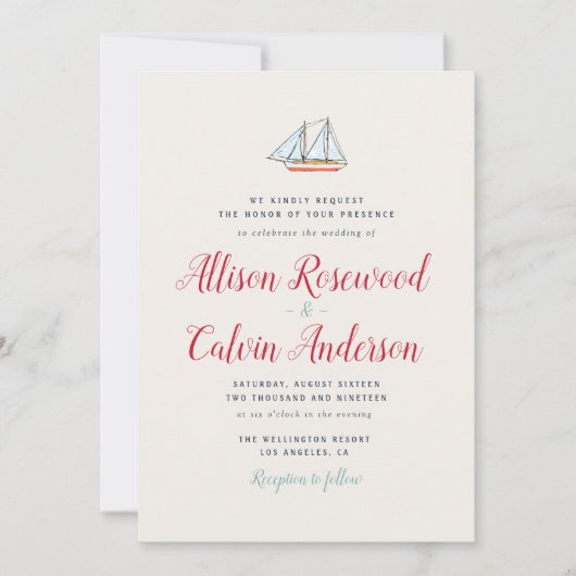 美しいボートの航海のな結婚式招待状 招待状 (正面)