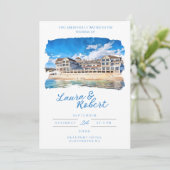 美しいボープール・ホテル マサチューセッツ州 会場 水彩画 招待状 (スタンド正面)