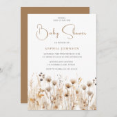 美しいボーホー水彩花のベイビーシャワー 招待状 (正面/裏面)