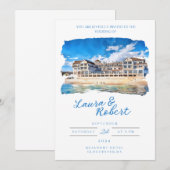 美しいボーポートホテル マサチューセッツ州 会場 水彩画 招待状 (正面/裏面)