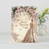 美しいボールガウンエレガントピンクの花 招待状 (スタンド正面)