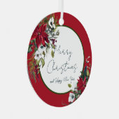 美しいポインセチアのフレーム　クリスマス　ホリデー　メタ メタルオーナメント (正面右)