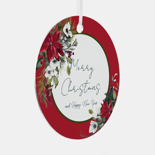 美しいポインセチアのフレーム　クリスマス　ホリデー　メタ メタルオーナメント (正面右)