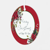 美しいポインセチアのフレーム　クリスマス　ホリデー　メタ メタルオーナメント (正面左)