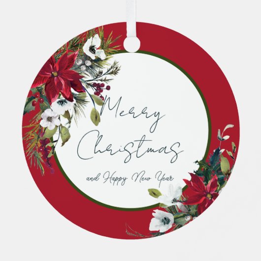 美しいポインセチアのフレーム　クリスマス　ホリデー　メタ メタルオーナメント (裏面)